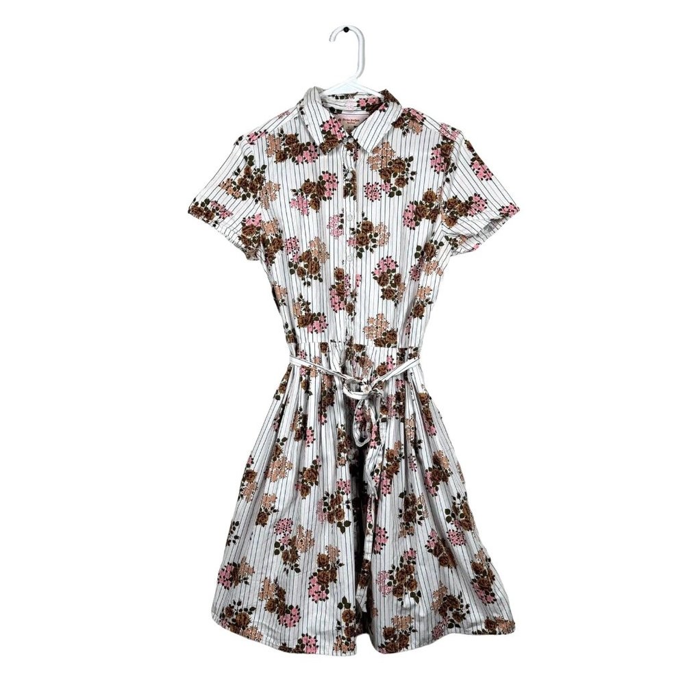 Brooks Brother Short Sleeve Shirt Dress Size 8 White Pink Floral Striped
